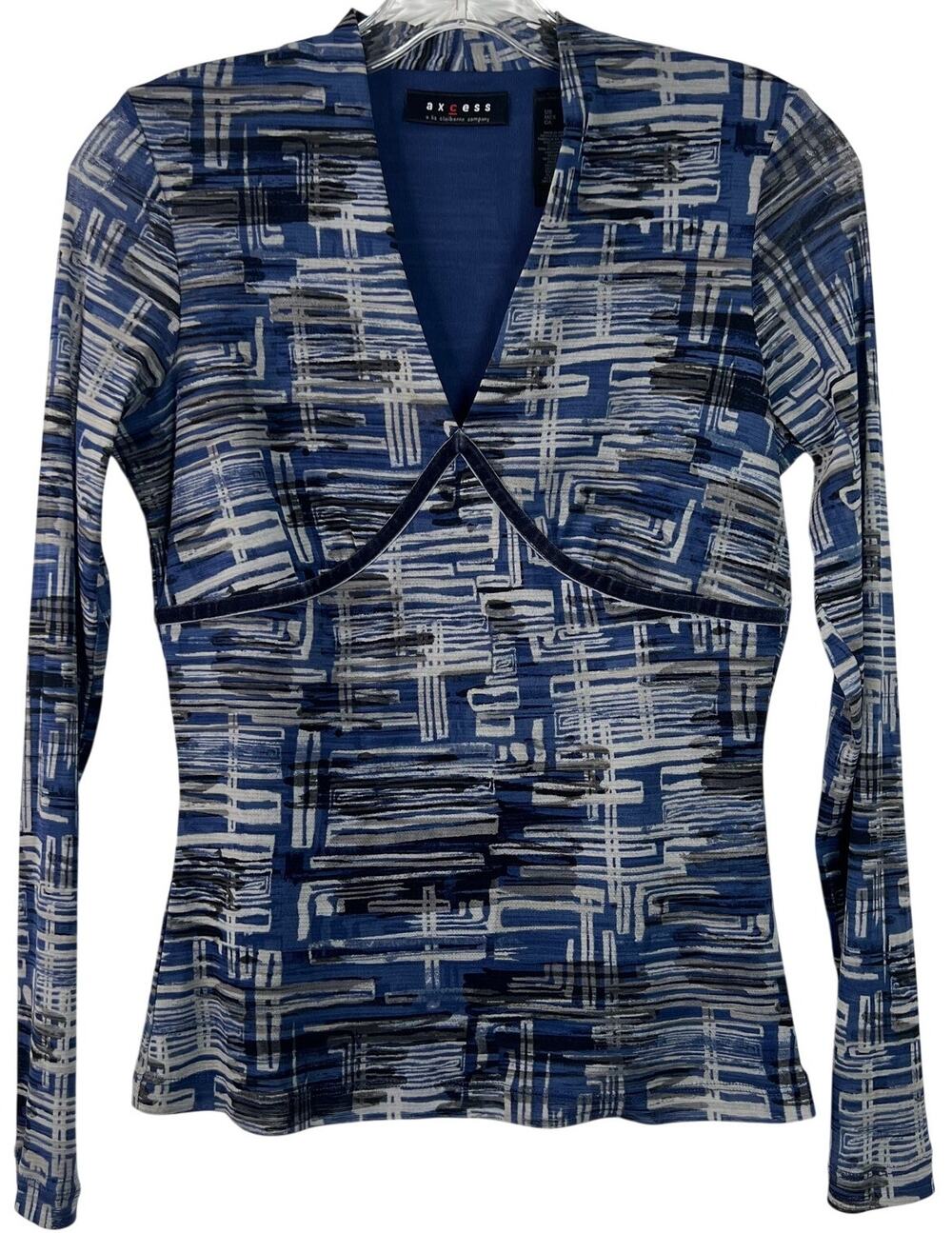 axcess Vintage Women's Y2K Blue/Black Geometric Abstract Pattern Blouse Size S